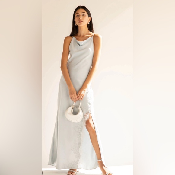 Satin Maxi Dress with Lace Trim - Picture 2 of 4